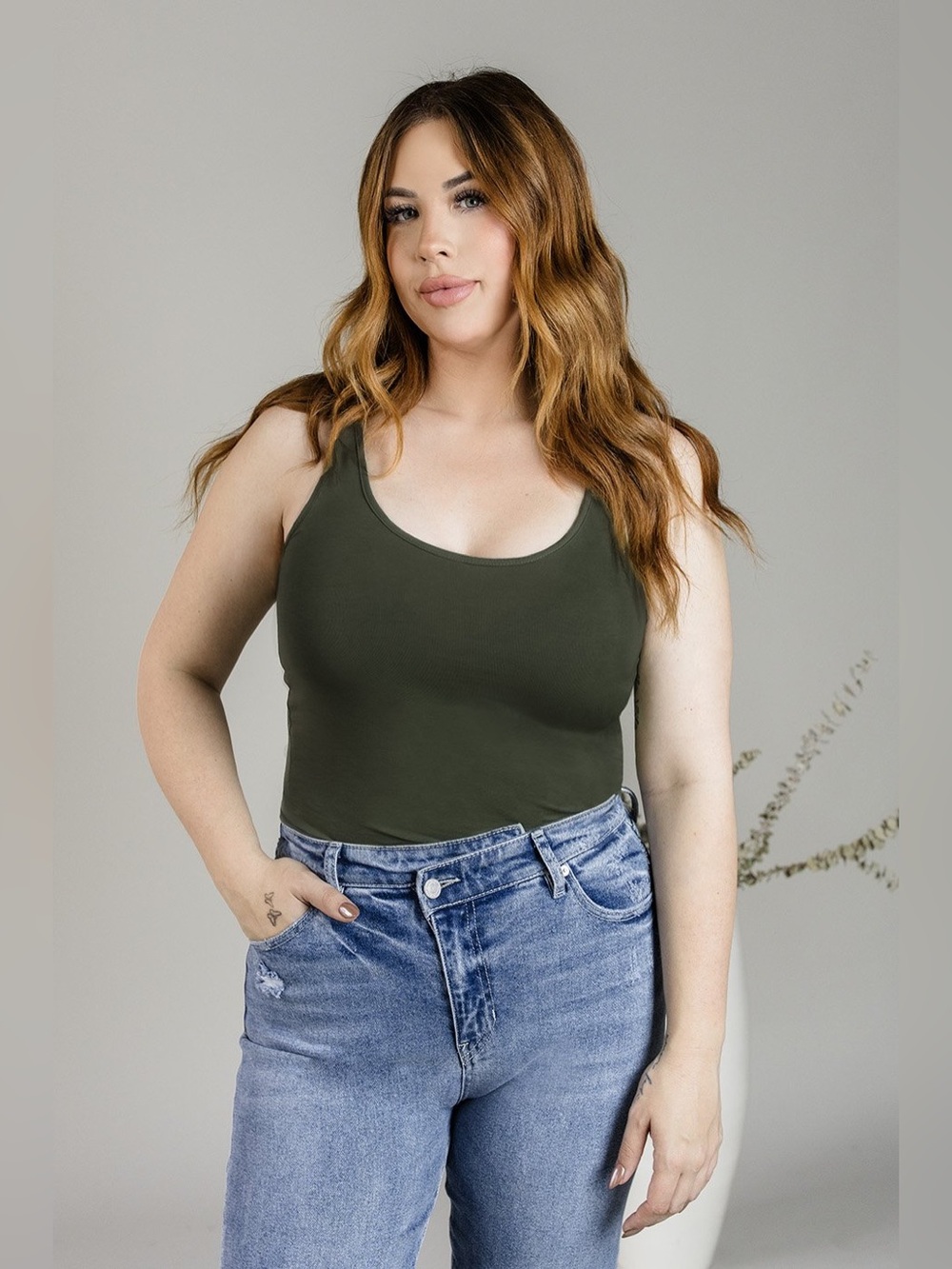 Mid Shot Tank (NWT) Olive Charcoal, Size Small **tons of stretch